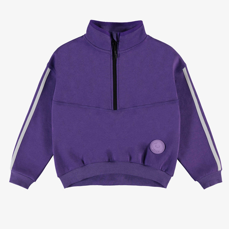 Chandail mauve ample à col montant demi-zip en jersey double-face, enfant || Loose-fitting purple sweater with half-zip stand-up collar in double-faced jersey, child