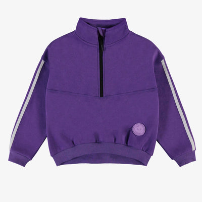 Chandail mauve ample à col montant demi-zip en jersey double-face, enfant || Loose-fitting purple sweater with half-zip stand-up collar in double-faced jersey, child