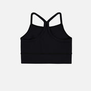 Camisole de sport noir avec bretelles croisées en tissu extensible, enfant || Black sports tank top with thin crossed straps in stretch fabric, child