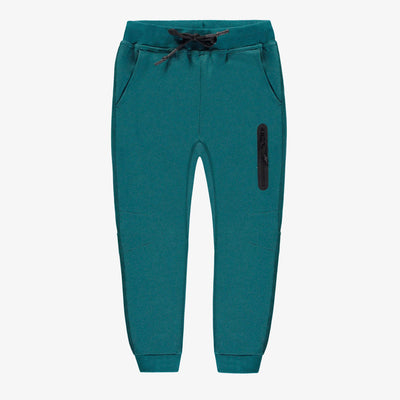 Pantalon turquoise de coupe décontractée en jersey double-face, enfant || Relaxed fit teal turquoise pants in double-faced jersey, child