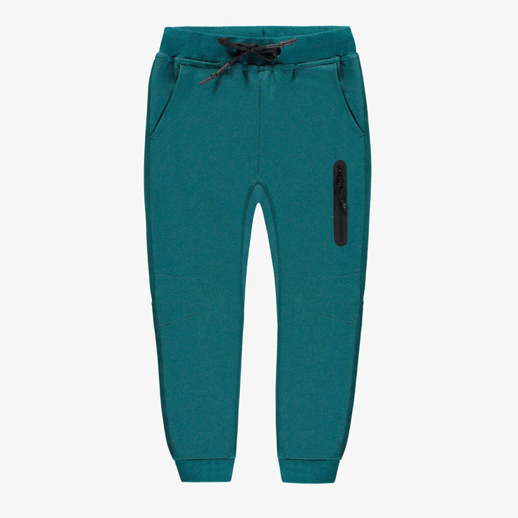 Pantalon turquoise de coupe décontractée en jersey double-face, enfant || Relaxed fit teal turquoise pants in double-faced jersey, child