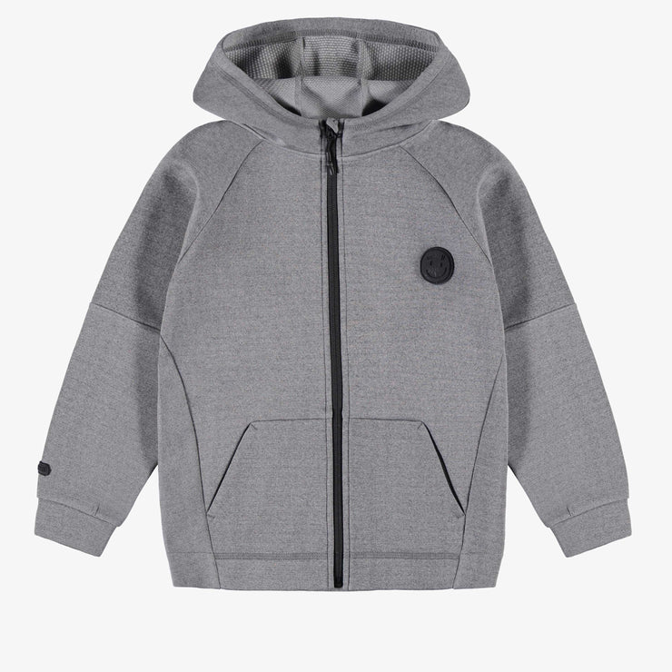 Chandail à capuchon gris en tissu néoprène, enfant || Grey hoody in neoprene fabric, child