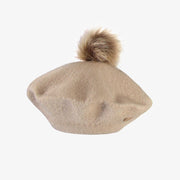 Béret taupe avec pompon en maille, enfant || Taupe beret with pompom in knit, child