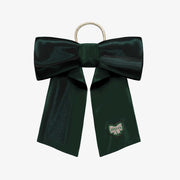 Boucle à cheveux vert forêt avec élastique en taffetas, enfant || Dark green hair bow with elastic in taffeta, child