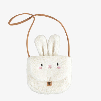 Sac portefeuille lapin blanc craquant en sherpa, enfant || White sherpa rabbit wallet bag, child