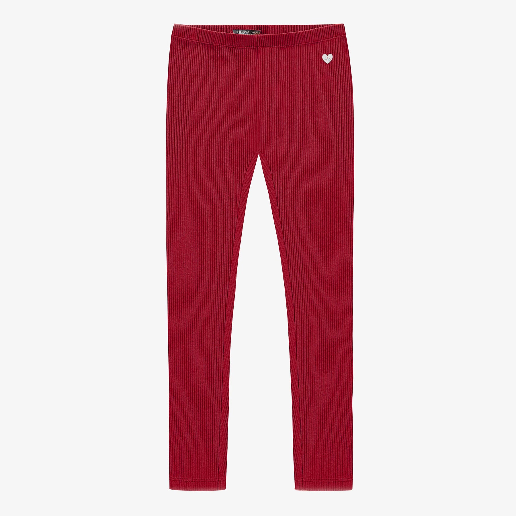 Legging rouge en maille cotelee epais et extensible enfant