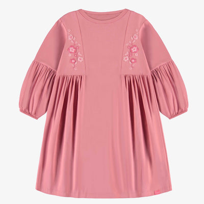 Robe rose avec fronces en jersey extensible, enfant || Pink dress with gathers in stretch jersey, child