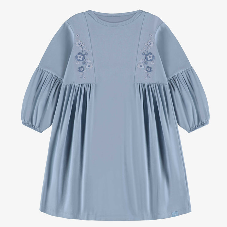 Robe bleue avec fronces en jersey extensible, enfant || Blue dress with gathers in stretch jersey, child