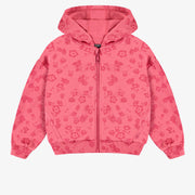 Veste rose à capuchon avec fleurs en coton ouaté brossé, enfant || Pink hooded vest with flowers in brushed cotton fleece, child