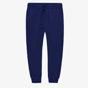 Pantalon marine coupe régulière de style jogger en coton ouaté brossé, enfant || Navy regular-fit pants, jogger style, in brushed cotton fleece, child