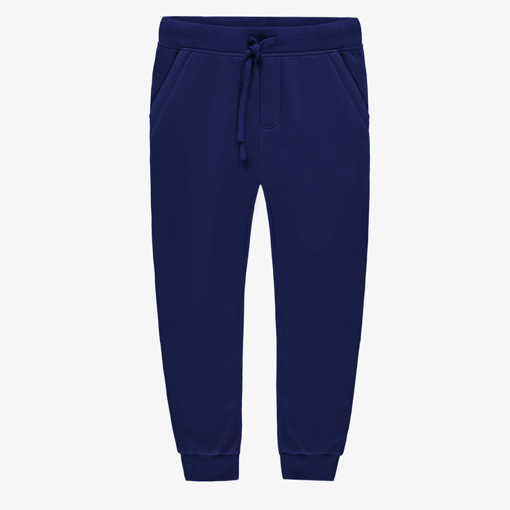 Pantalon marine coupe régulière de style jogger en coton ouaté brossé, enfant || Navy regular-fit pants, jogger style, in brushed cotton fleece, child