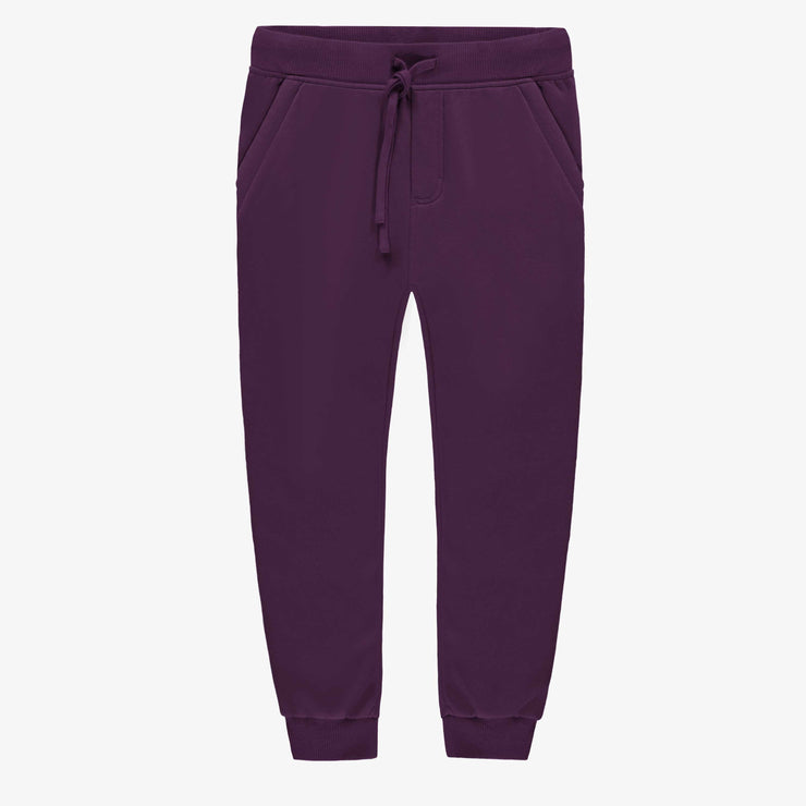 Pantalon prune coupe régulière de style jogger en coton ouaté brossé, enfant || Plum regular-fit pants, jogger style, in brushed cotton fleece, child