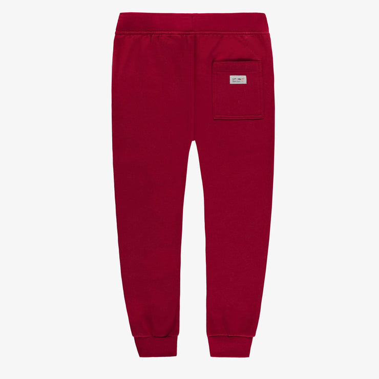 Pantalon rouge coupe régulière de style jogger en coton ouaté brossé, enfant || Red regular-fit pants, jogger style, in brushed cotton fleece, child