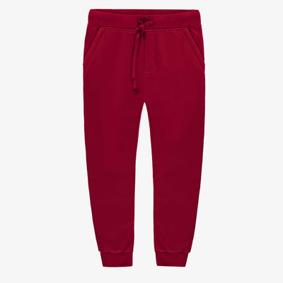 Pantalon rouge coupe régulière de style jogger en coton ouaté brossé, enfant || Red regular-fit pants, jogger style, in brushed cotton fleece, child