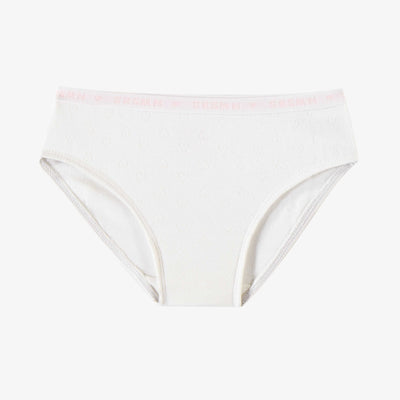 Culotte bikini crème en jersey pointelle, enfant || Cream bikini panties in pointel jersey, child