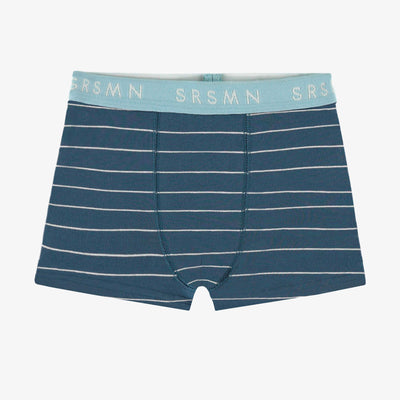 Boxer rayé bleu et crème en jersey extensible, enfant || Blue and cream striped boxer in stretch jersey, child