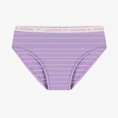 Culotte bikini mauve à rayures en jersey extensible, enfant  || Purple bikini panties with stripes in stretch jersey, child