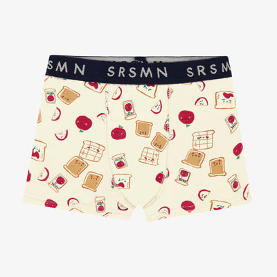 Boxer crème à motifs en jersey extensible, enfant || Cream boxer with all over print in stretch jersey, child