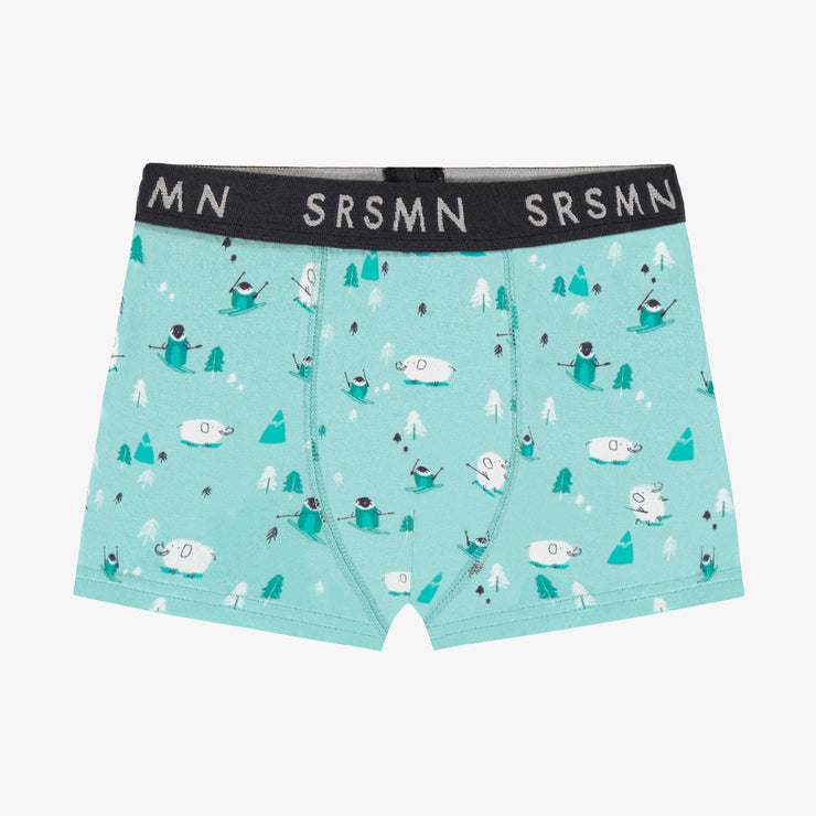 Boxer bleu-aqua à motifs en jersey extensible, enfant || Aqua blue boxer with all over print in stretch jersey, child