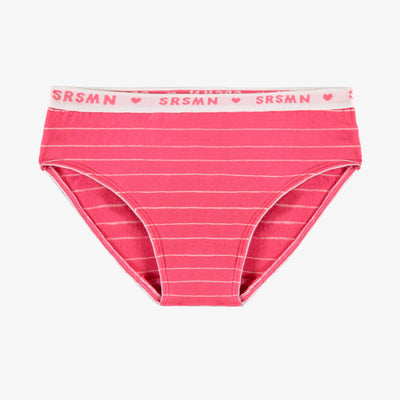 Culotte bikini rose à rayures en jersey extensible, enfant || Pink bikini panties with stripes in stretch jersey, child