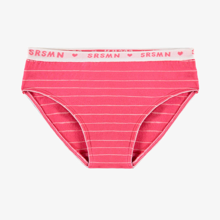 Culotte bikini rose à rayures en jersey extensible, enfant || Pink bikini panties with stripes in stretch jersey, child