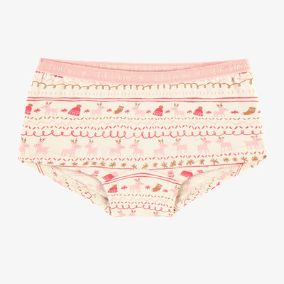 Culotte garçonne crème à motif automnal en jersey extensible, enfant || Cream boycut panties with autumnal all over print in stretch jersey, child