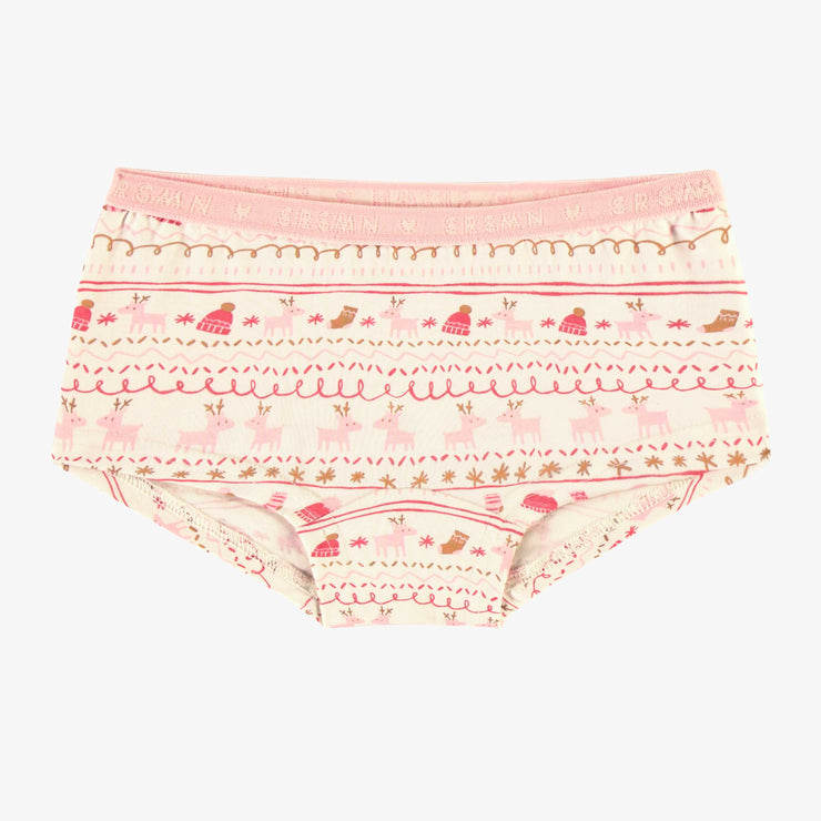 Culotte garçonne crème à motif automnal en jersey extensible, enfant || Cream boycut panties with autumnal all over print in stretch jersey, child