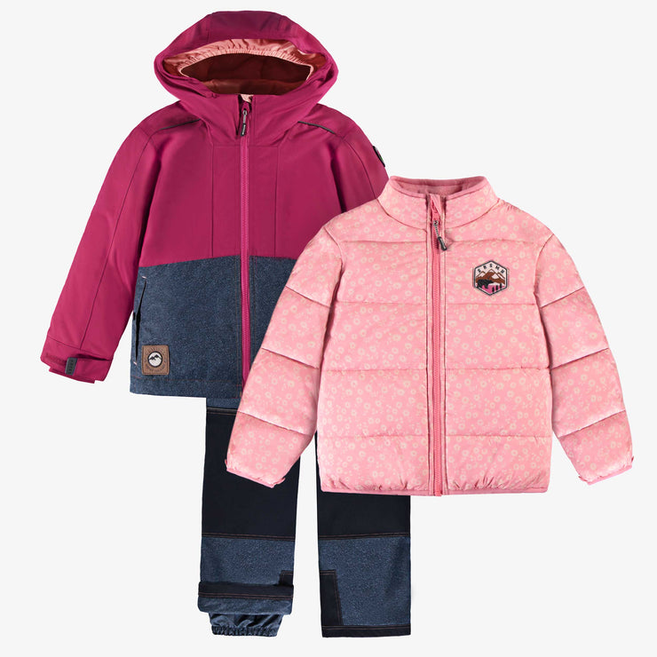 Habit de neige 3 en 1 fuchsia, rose et bleu denim, enfant || 3-in-1 snowsuit fuchsia, pink and denim blue, child