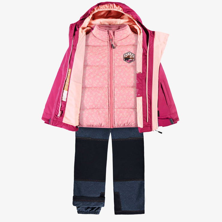 Habit de neige 3 en 1 fuchsia, rose et bleu denim, enfant || 3-in-1 snowsuit fuchsia, pink and denim blue, child