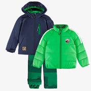 Habit de neige 3 en 1 marine et vert, enfant || 3-in-1 snowsuit navy and green, child