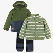 Habit de neige 3 en 1 vert et bleu denim, enfant || Snowsuit 3 in 1 with green and blue denim color block, child