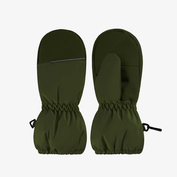 Mitaines verte foncé doublées en Thinsulate™ imperméable, enfant || Dark green mittens lined in waterproof Thinsulate™, child