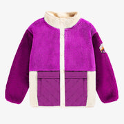 Veste en sherpa mauve blocs de couleurs à col montant, enfant || Sherpa purple color-block vest with high collar, child