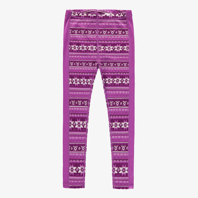 Legging mauve à motifs en laine mérinos, enfant || Purple legging with all over print in merino wool, child Media 1 of 1