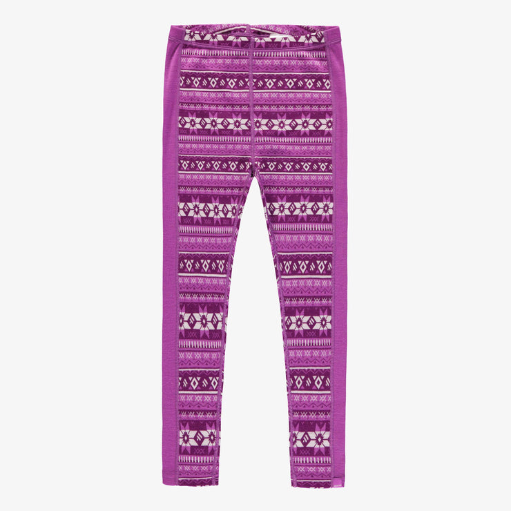 Legging mauve à motifs en laine mérinos, enfant || Purple legging with all over print in merino wool, child Media 1 of 1