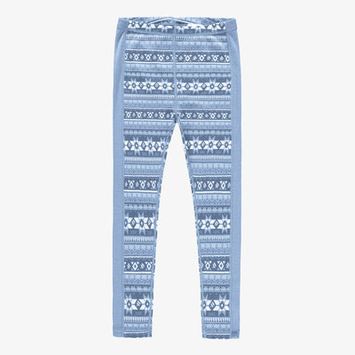 Legging bleu à motifs en laine mérinos, enfant || Blue legging with all over print in merino wool, child