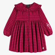 Robe rouge et blanche à carreaux en flannelle brossée, enfant  || Red and white plaid dress in brushed flannel, child