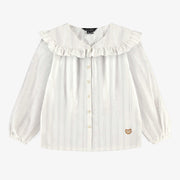 Blouse blanche en popeline de coton brillante, enfant || White cotton shiny poplin blouse , child