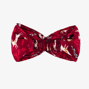 Bandeau rouge à motifs des fêtes avec noeud, enfant || Red holiday twisted headband, child