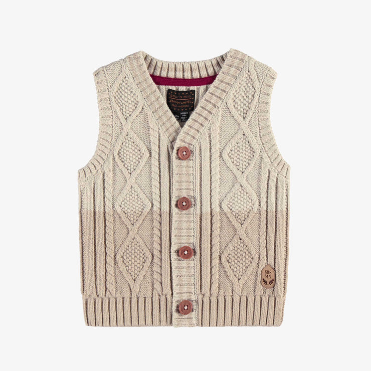 Débardeur beige en maille torsadée, enfant || Beige cable-knit sleeveless vest, child