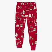 Pyjama deux pièces rouge en velours avec motifs des fêtes, enfant || Red two piece pajamas in velvet with holiday all over print, child