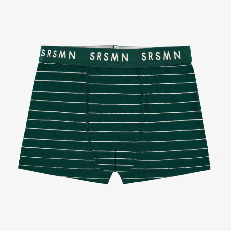 Boxer vert forêt en jersey extensible à rayures, enfant || Forest green boxer in stretch jersey with stripes, child