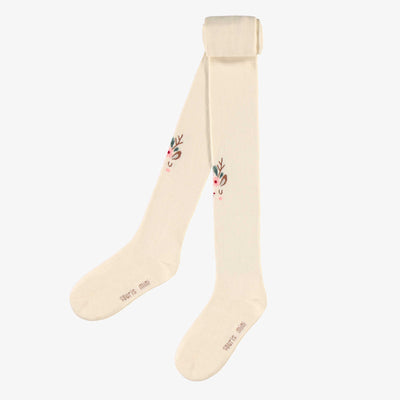 Collant crème des fêtes avec un renne festif, child || Cream holiday tights with festive reindeer, child