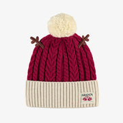 Tuque de maille rouge et crème avec bois de renne, enfant || Red and cream knit toque with reindeer antlers, child