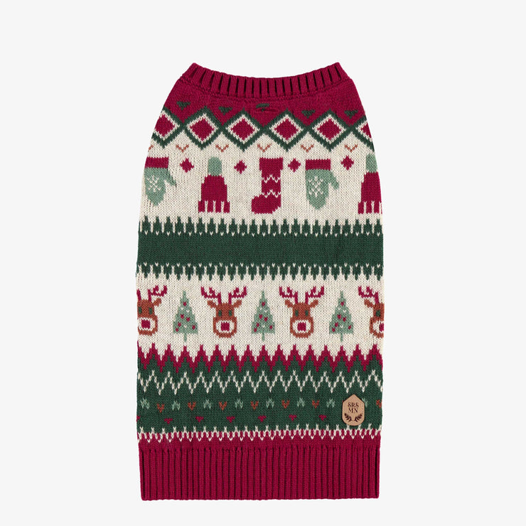 Chandail de maille rouge et vert à motifs des fêtes pour animaux||Red and green knit sweater with holiday all-over print for animals