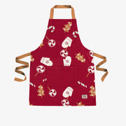 Tablier rouge à motifs des fêtes, enfant || Red apron with holiday pattern, child