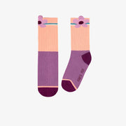 Chaussettes pêche et mauve avec une fleur, enfant || Peach and mauve socks with a flower, child