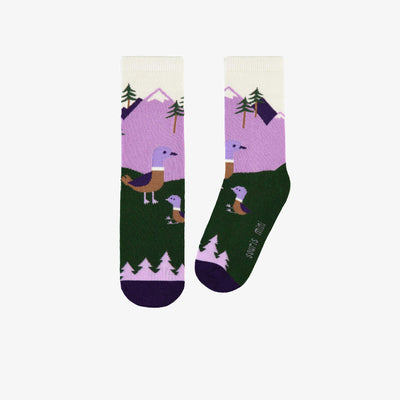 Chaussettes mauves avec un paysage et des canards, enfant || Purple socks with landscape and ducks, child