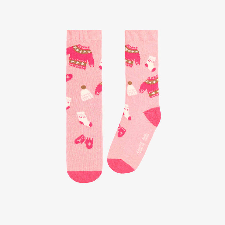 Chaussettes roses avec motif automnal, enfant || Pink socks with autumnal all over print, child