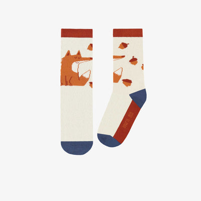 Chaussettes orange brûlé avec renards et noisettes, enfant || Burnt orange socks with foxes and hazelnuts, child